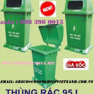 Thùng rác công cộng 95 lít nắp hở có đế