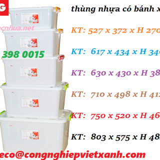 Thùng nhựa 140 lit có bánh xe + nắp đậy